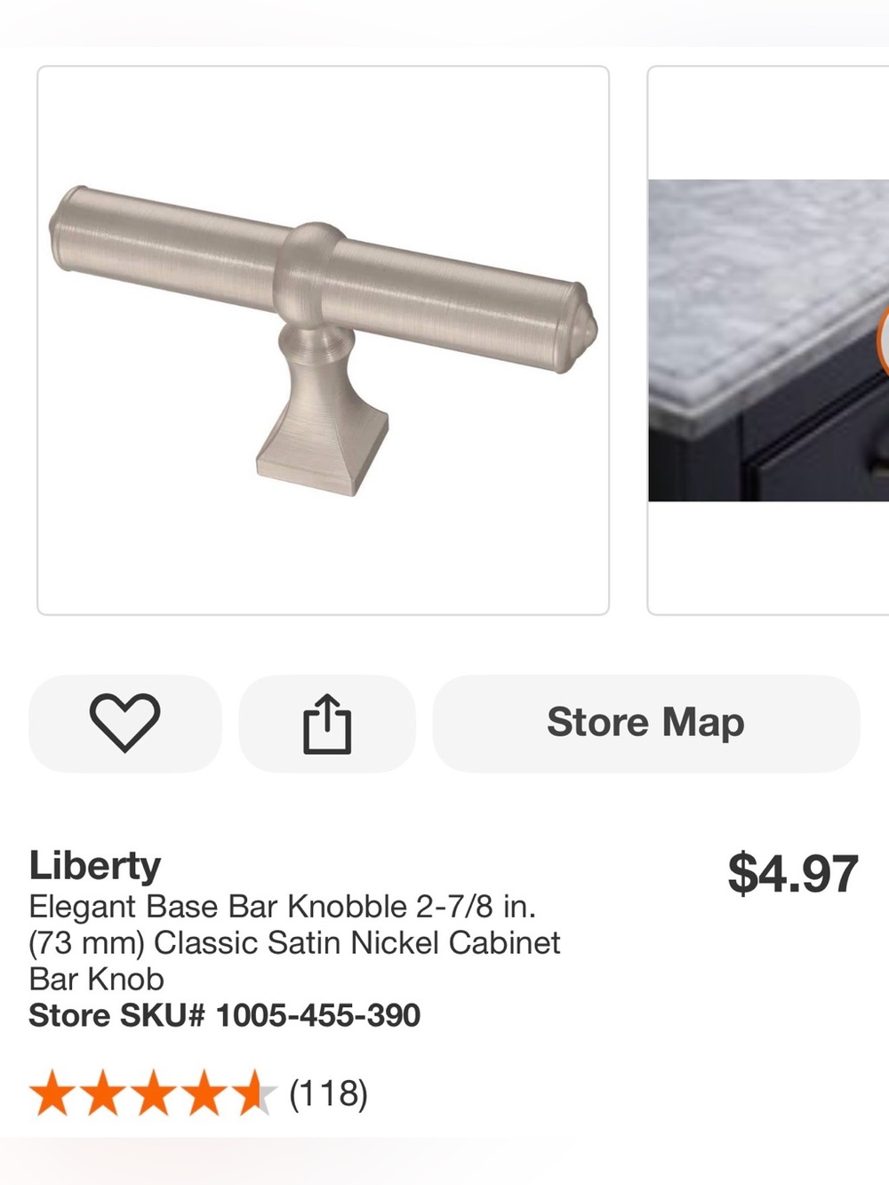 New lot of 5 Liberty Satin Nickel T-Bar Cabinet Knob